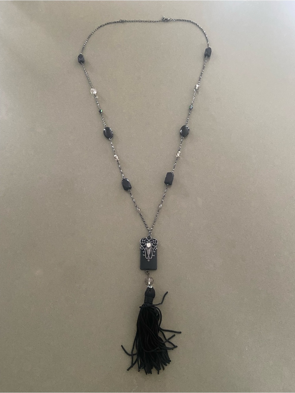 Long Black Tassel Pendant Necklace - Women Jewelry